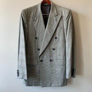 Vintage Norman Hilton Double Breasted Blazer Peak Lapel Wool Windowpane USA made